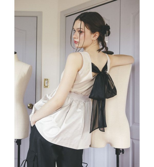 CALNAMUR「BACK RIBBON PEPLUM TOPS/バックリボンペプラムトップス」|Tシャツ・カットソー|