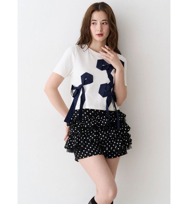 CALNAMUR「バイカラー3ＤリボンＴシャツ」|Tシャツ・カットソー|