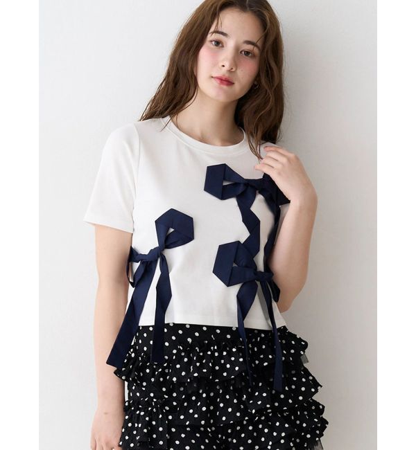 CALNAMUR「バイカラー3ＤリボンＴシャツ」|Tシャツ・カットソー|