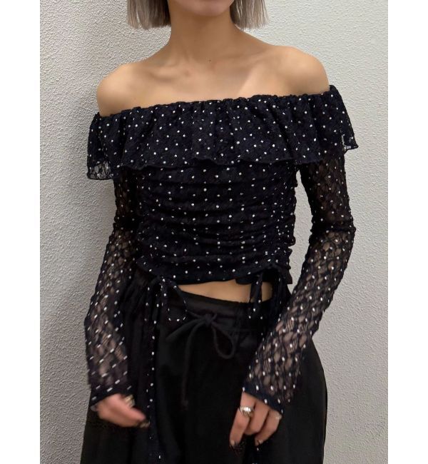 EMODA「オフショルダーギャザートップ」|Tシャツ・カットソー|ブラック