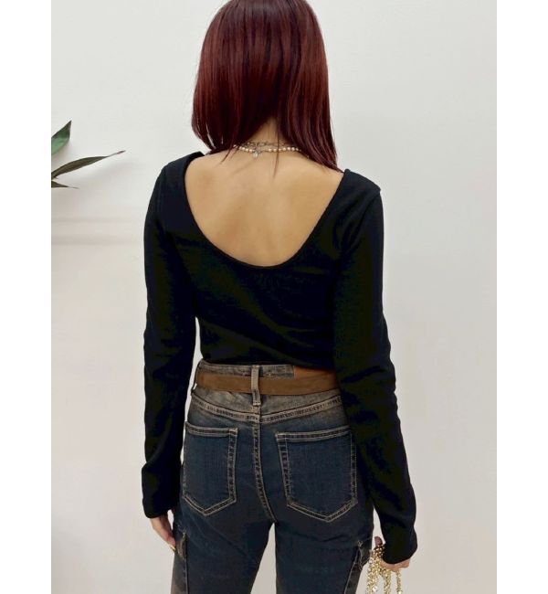 EVRIS「【WEB限定】バックオープンリブトップス」|Tシャツ・カットソー|ブラック