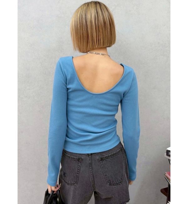 EVRIS「【WEB限定】バックオープンリブトップス」|Tシャツ・カットソー|ブルー