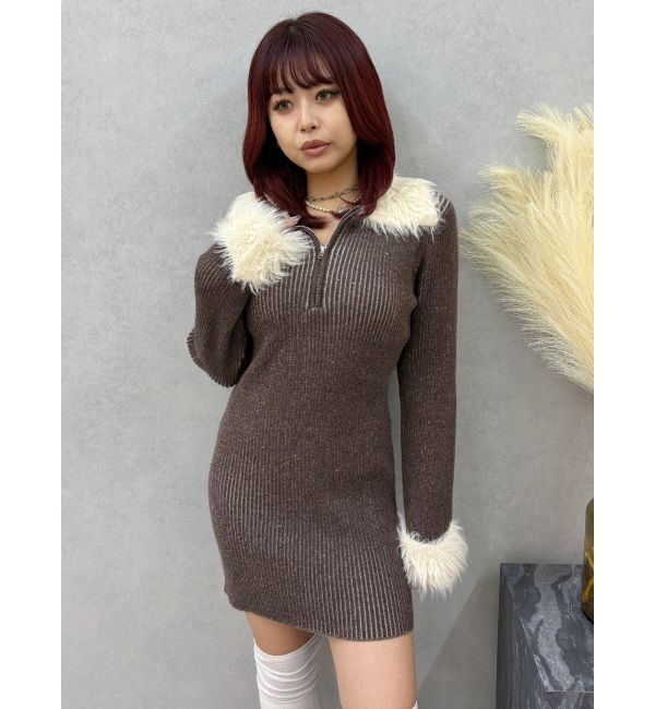 EVRIS「フェザーコンビニットミニワンピース」|ワンピース|