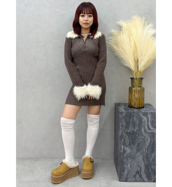 EVRIS「フェザーコンビニットミニワンピース」|ワンピース|