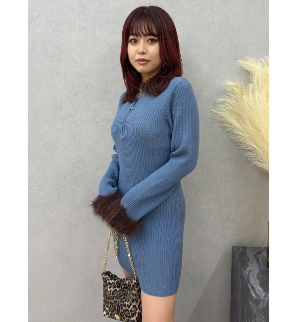 EVRIS「フェザーコンビニットミニワンピース」|ワンピース|