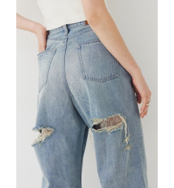 EVRIS「BACKスラッシュレースワイドデニムパンツ」|デニム|