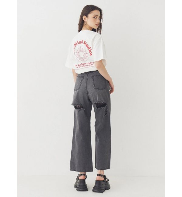 EVRIS「BACKスラッシュレースワイドデニムパンツ」|デニム|