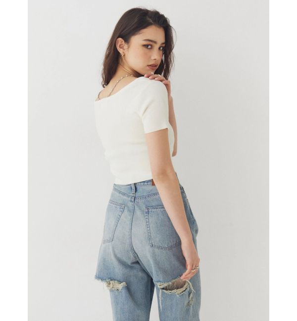 EVRIS「BACKスラッシュレースワイドデニムパンツ」|デニム|