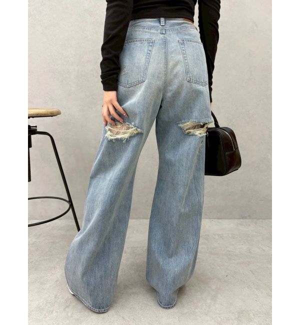 EVRIS「BACKスラッシュレースワイドデニムパンツ」|デニム|
