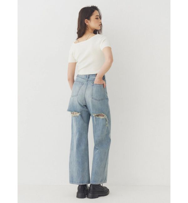 EVRIS「BACKスラッシュレースワイドデニムパンツ」|デニム|