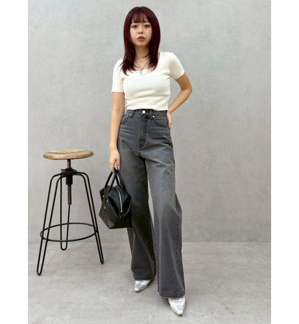 EVRIS「BACKスラッシュレースワイドデニムパンツ」|デニム|