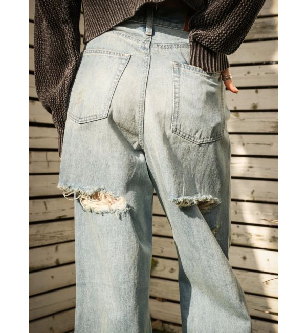 EVRIS「BACKスラッシュレースワイドデニムパンツ」|デニム|