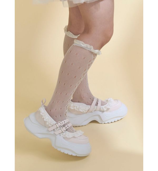 merry jenny「frill mary jane metal sneakers」|スニーカー|ピンク