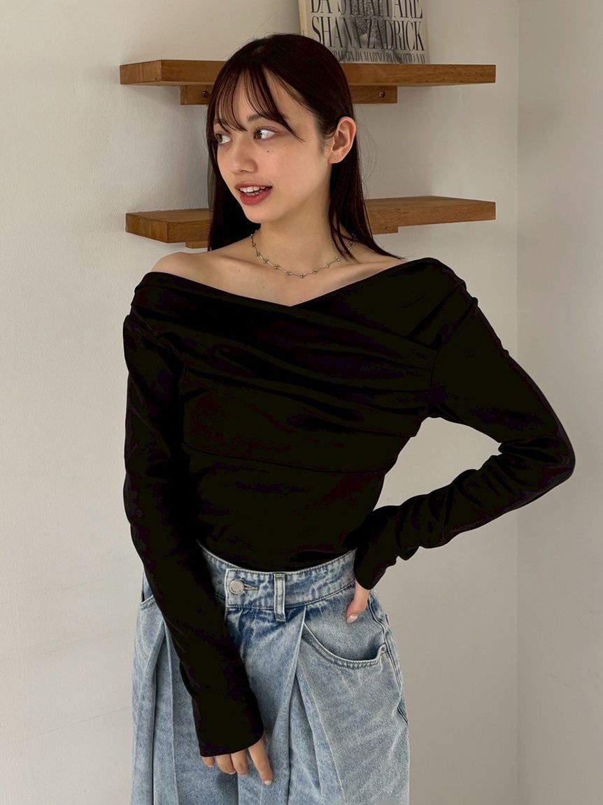 FRAY I.D「ギャザーオフショルカットソー」|Tシャツ・カットソー|BLK