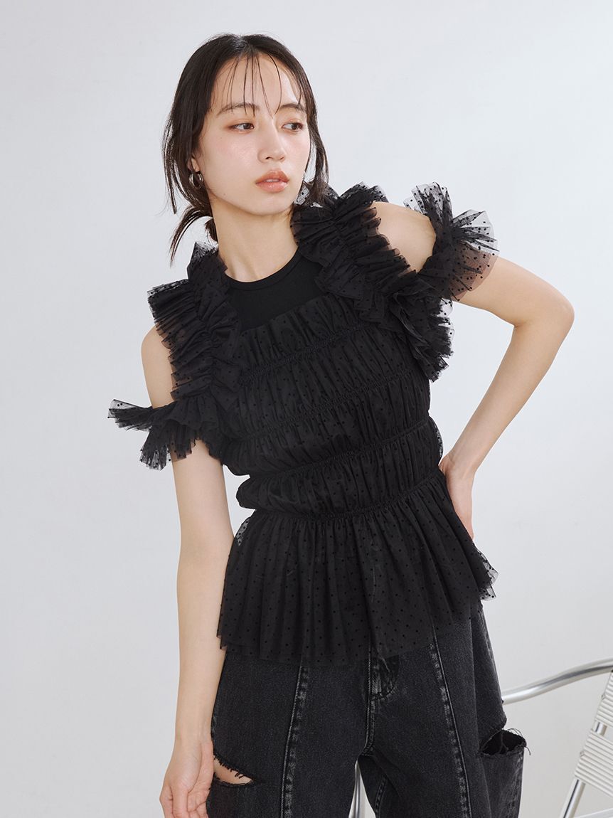 FRAY I.D「チュールコンビ2wayカットトップス」|Tシャツ・カットソー|BLK