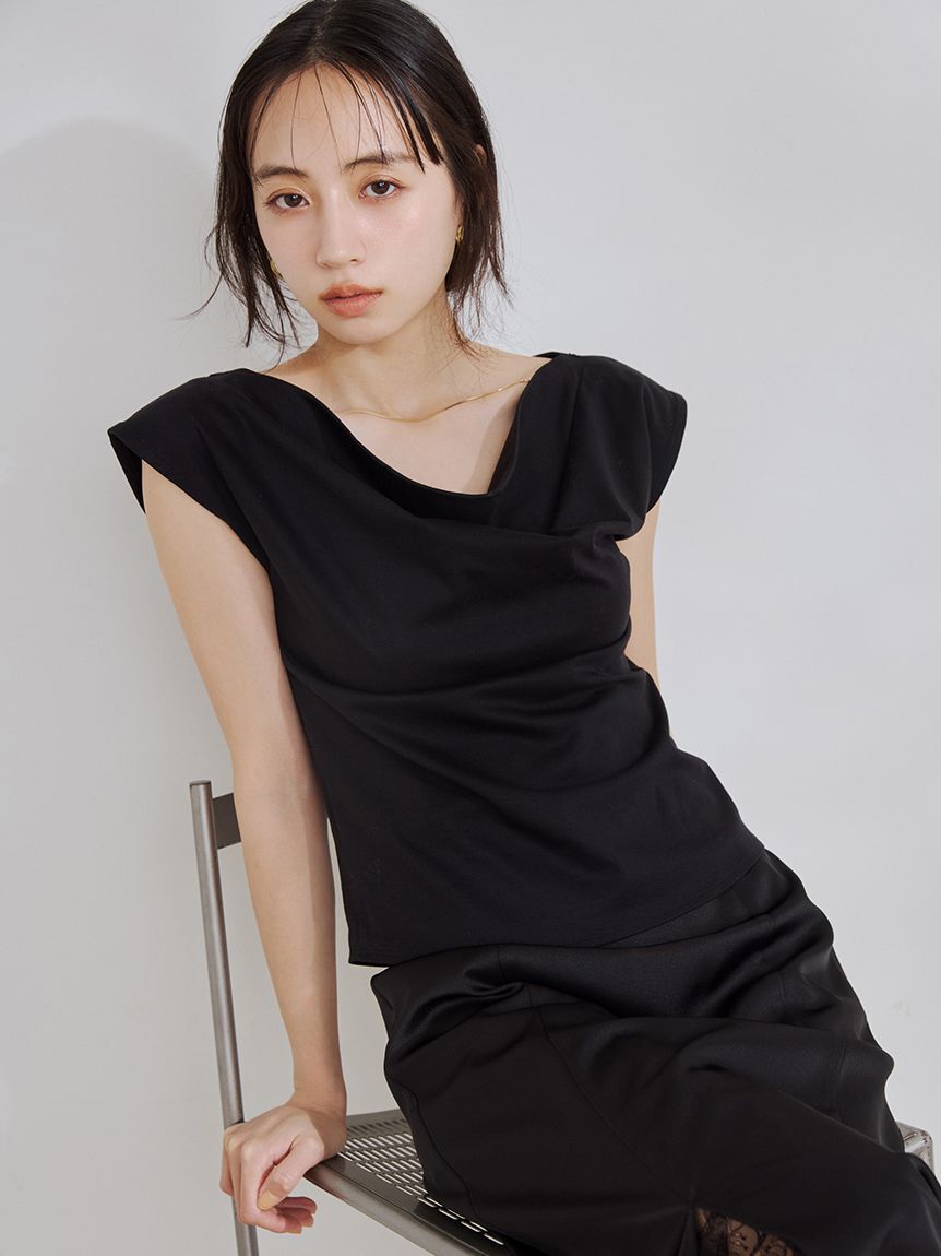 FRAY I.D「前後2wayチェーン付ドレープカットブラウス／ウォッシャブル・接触冷感」|Tシャツ・カットソー|BLK