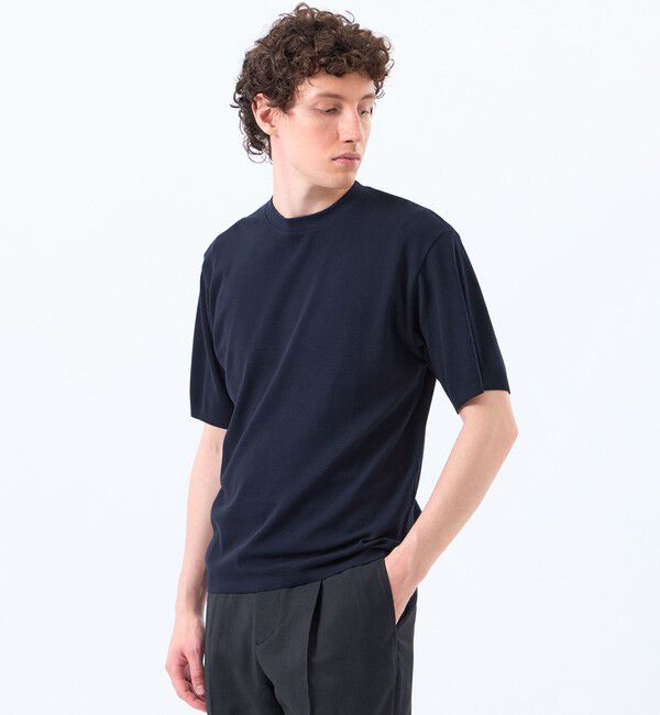 MACKINTOSH PHILOSOPHY「30/1ミニカノコ クルーネック半袖ニットTシャツ」|ニット・セーター|ネイビー
