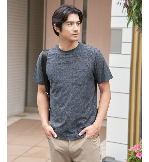 ikka「冷感DRYメランジ梨地Tシャツ」|Tシャツ・カットソー|ネイビーブルー