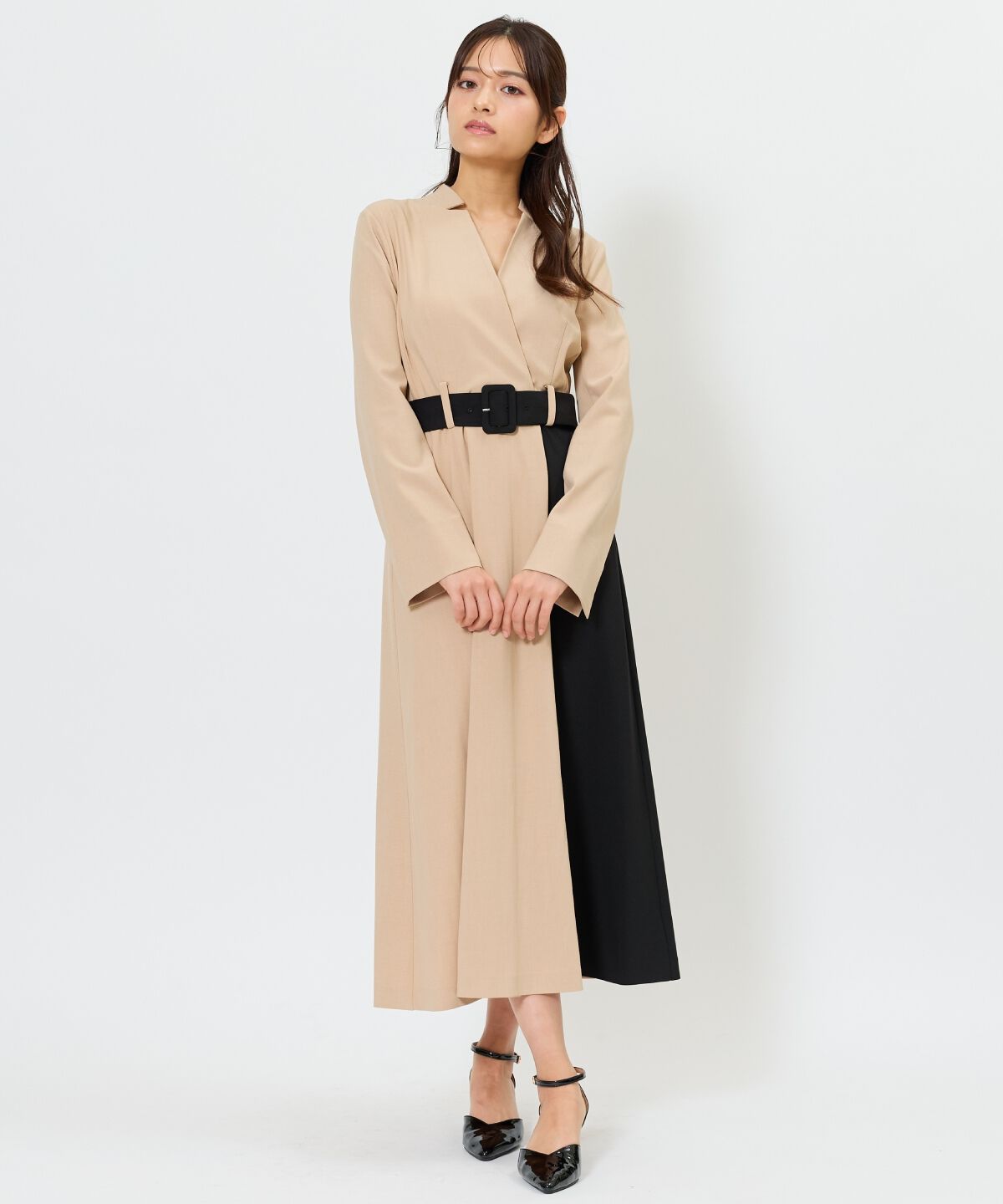 アンドクチュール「バイカラーカシュクールワンピース」|ワンピース|ベージュ