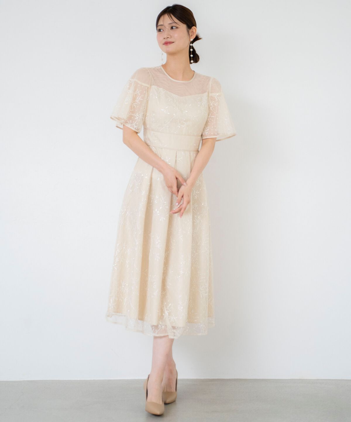アンドクチュール「小花柄刺繍ドットチュールドレス」|ドレス|