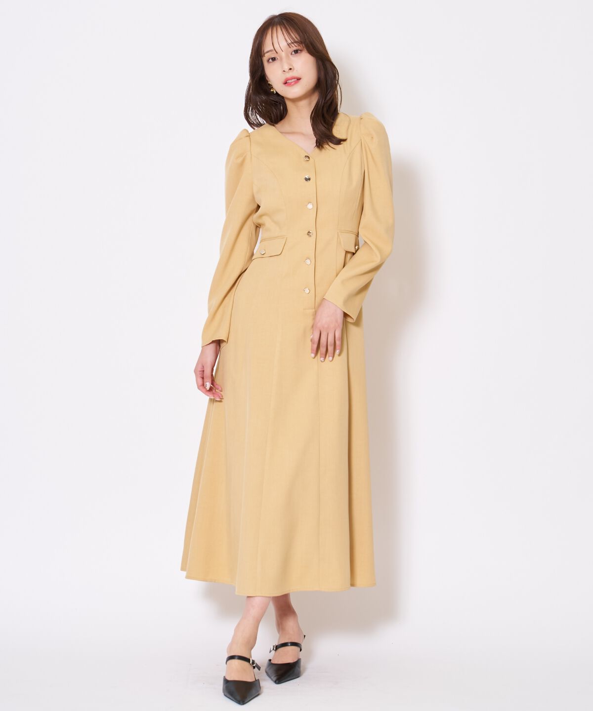 アンドクチュール「Vネックパフスリーブワンピース」|ワンピース|