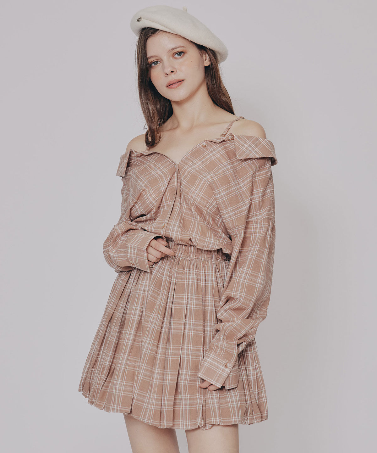 REDYAZEL「マルチWAYチェックブラウス&times;バルーンスカートセットアップ」|ワンピース|beige/ﾁｪｯｸ