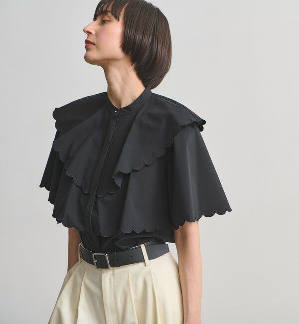 UNITED ARROWS「スカラップ フリル ブラウス ‐はっ水 UVカット 防しわ ウォッシャブル‐」|シャツ・ブラウス|BLACK