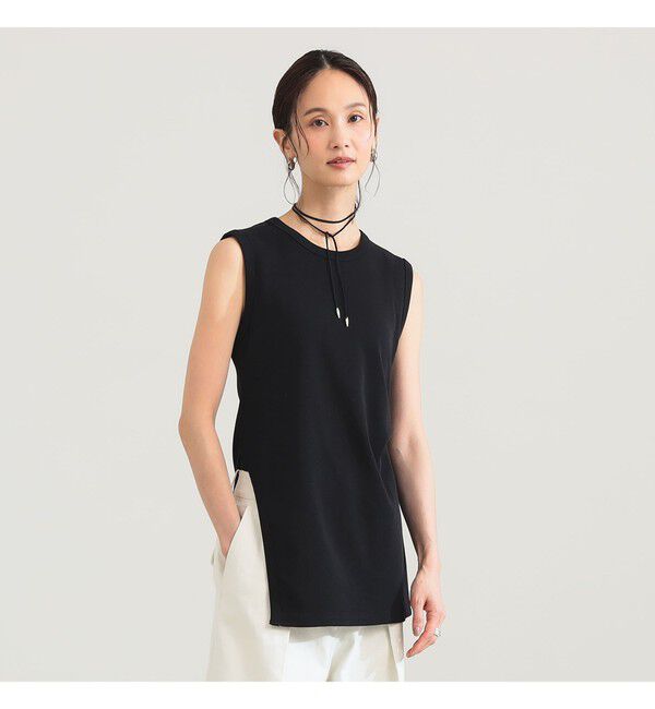 Demi-Luxe BEAMS 「【接触冷感・UVカット】スリット ノースリーブ チュニック」|Tシャツ・カットソー|BLACK