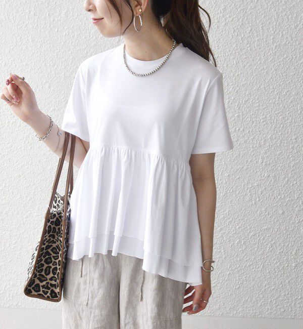 SHIPS any「SHIPS any:〈洗濯機可能〉ジャージー ダブルヘム ペプラム TEE」|Tシャツ・カットソー|