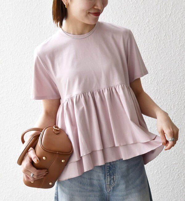 SHIPS any「SHIPS any:〈洗濯機可能〉ジャージー ダブルヘム ペプラム TEE」|Tシャツ・カットソー|ピンク