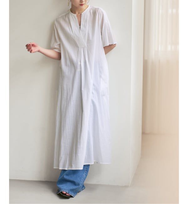 NOBLE「【洗える】normment/ノーメント STRIPE JQD SHORT SLEEVE DRESS」|ワンピース|