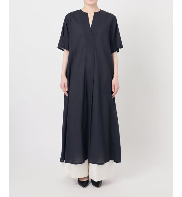 NOBLE「【洗える】normment/ノーメント STRIPE JQD SHORT SLEEVE DRESS」|ワンピース|