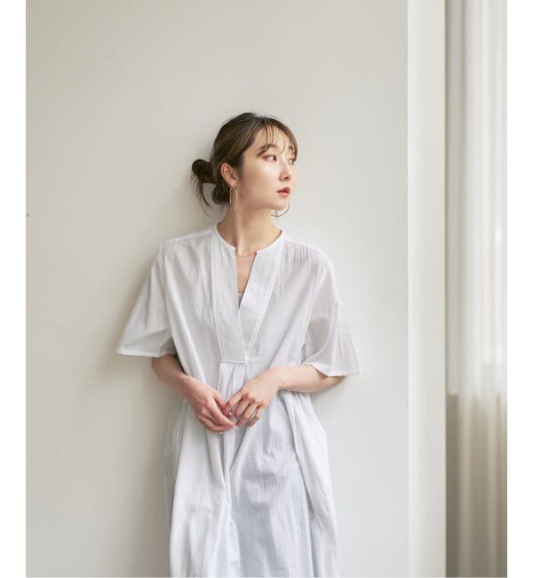 NOBLE「【洗える】normment/ノーメント STRIPE JQD SHORT SLEEVE DRESS」|ワンピース|