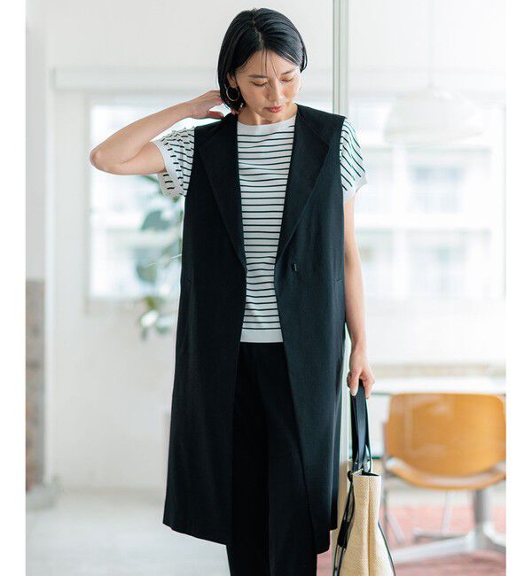 23区「【CLASSY.6月号掲載/洗える】リネンレーヨンストレッチ ジレ」|その他|ブラック