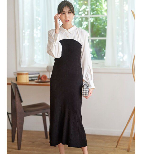 ANY SIS「【全方位 好印象】シャツコンビリブニット ワンピース」|ワンピース|