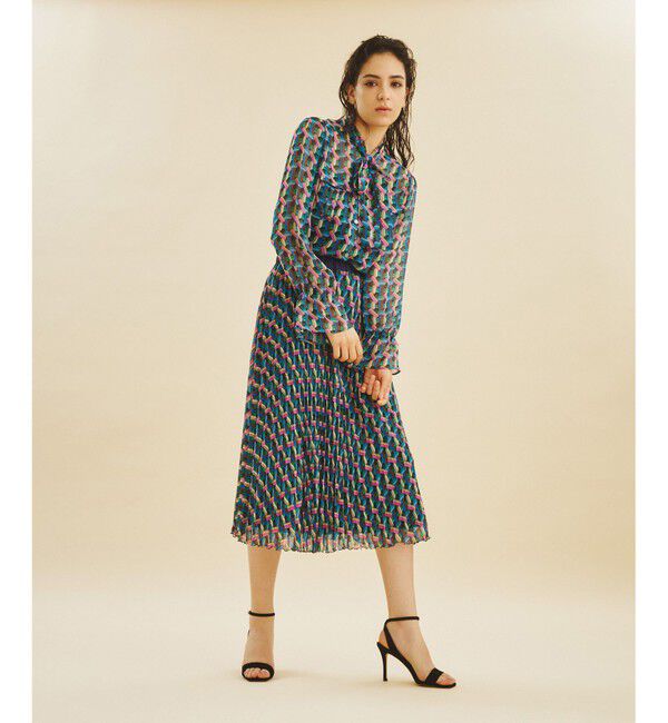  「キカプリントプリーツスカート」|スカート|ブルー
