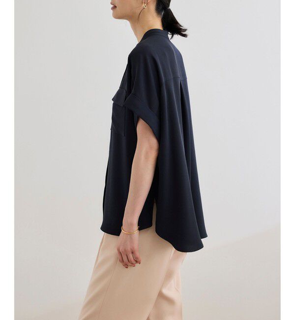 ROPE「【洗える・カセット服】バックサテンフラップブラウス/お仕事・通勤・セットアップ対応【ドラマ着用】」|シャツ・ブラウス|