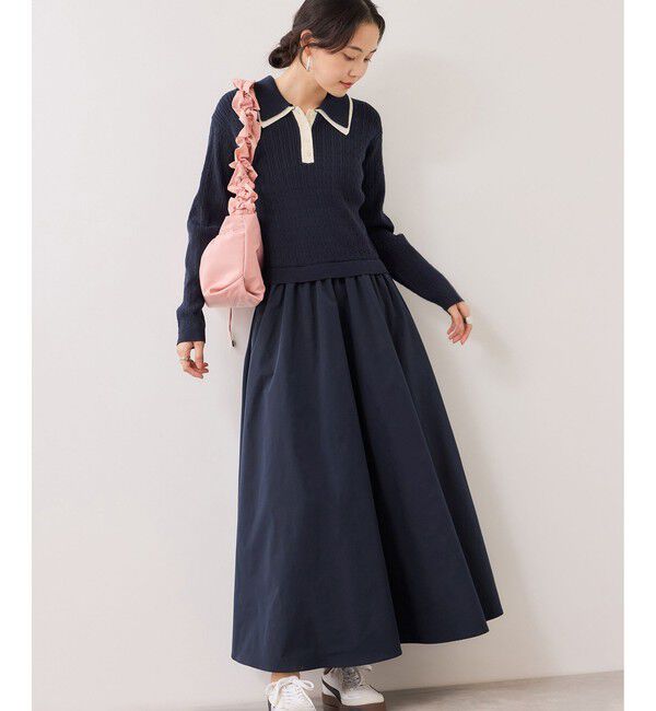 VIS「ダブルカラーポロニットドッキングワンピース」|ワンピース|ネイビー(40)