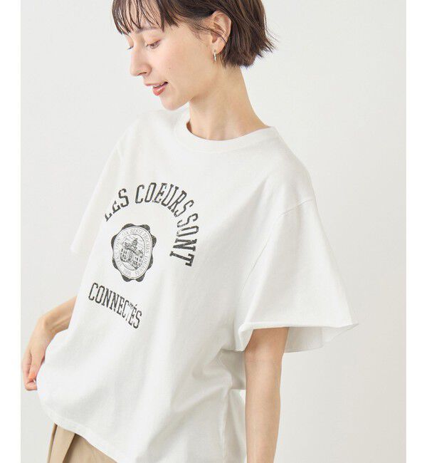 Rope&rsquo;Picnic「カレッジロゴプリントフレアスリーブピグメントTシャツ/リンクコーデ」|Tシャツ・カットソー|