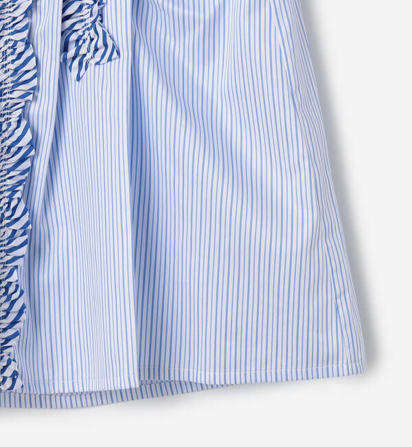  「RhodolirioN | コットン スリーブレス フリルシャツ STRIPE WOMEN」|シャツ・ブラウス|