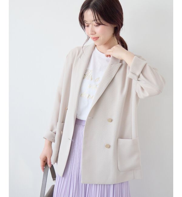  「【手洗い可】メッシュダブルブレストジャケット」|その他|ベージュ