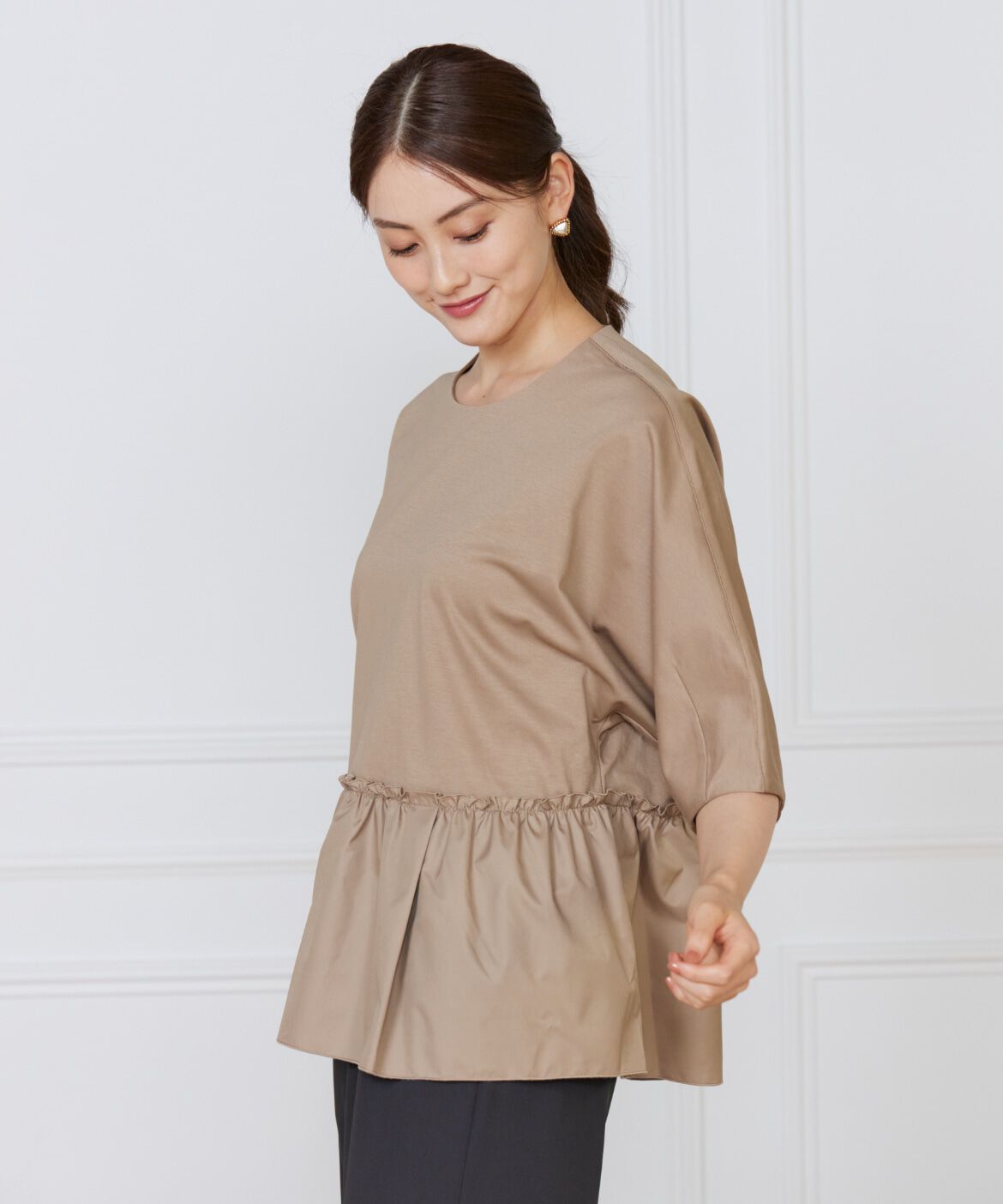 Le Souk「《大きいサイズ》異素材フリルカットプルオーバー」|Tシャツ・カットソー|