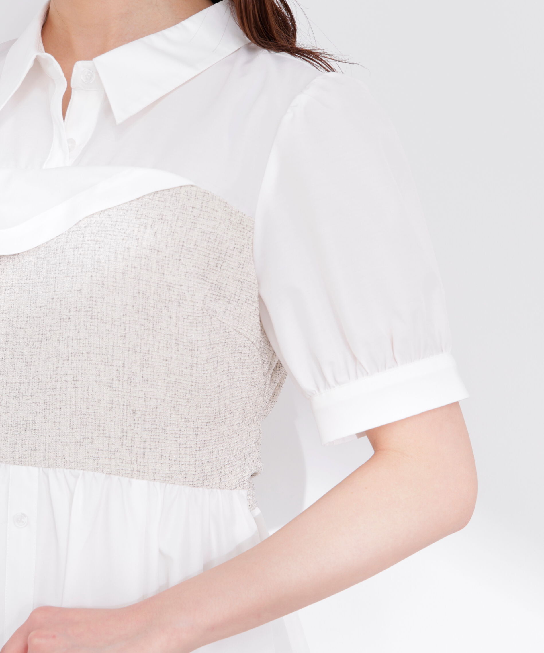 PROPORTION BODY DRESSING「《EDIT COLOGNE》ツイードビスチェ付きシャツワンピース 26SS」|ワンピース|