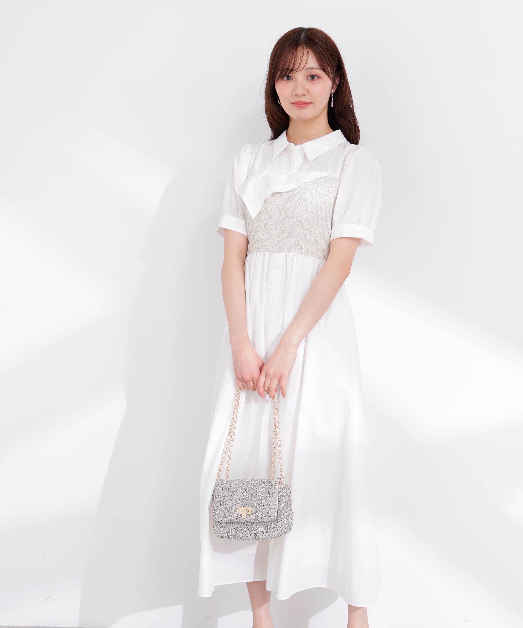 PROPORTION BODY DRESSING「《EDIT COLOGNE》ツイードビスチェ付きシャツワンピース 26SS」|ワンピース|