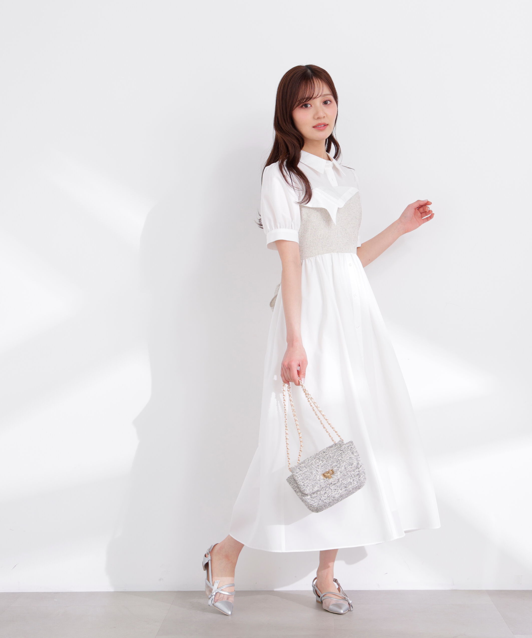 PROPORTION BODY DRESSING「《EDIT COLOGNE》ツイードビスチェ付きシャツワンピース 26SS」|ワンピース|