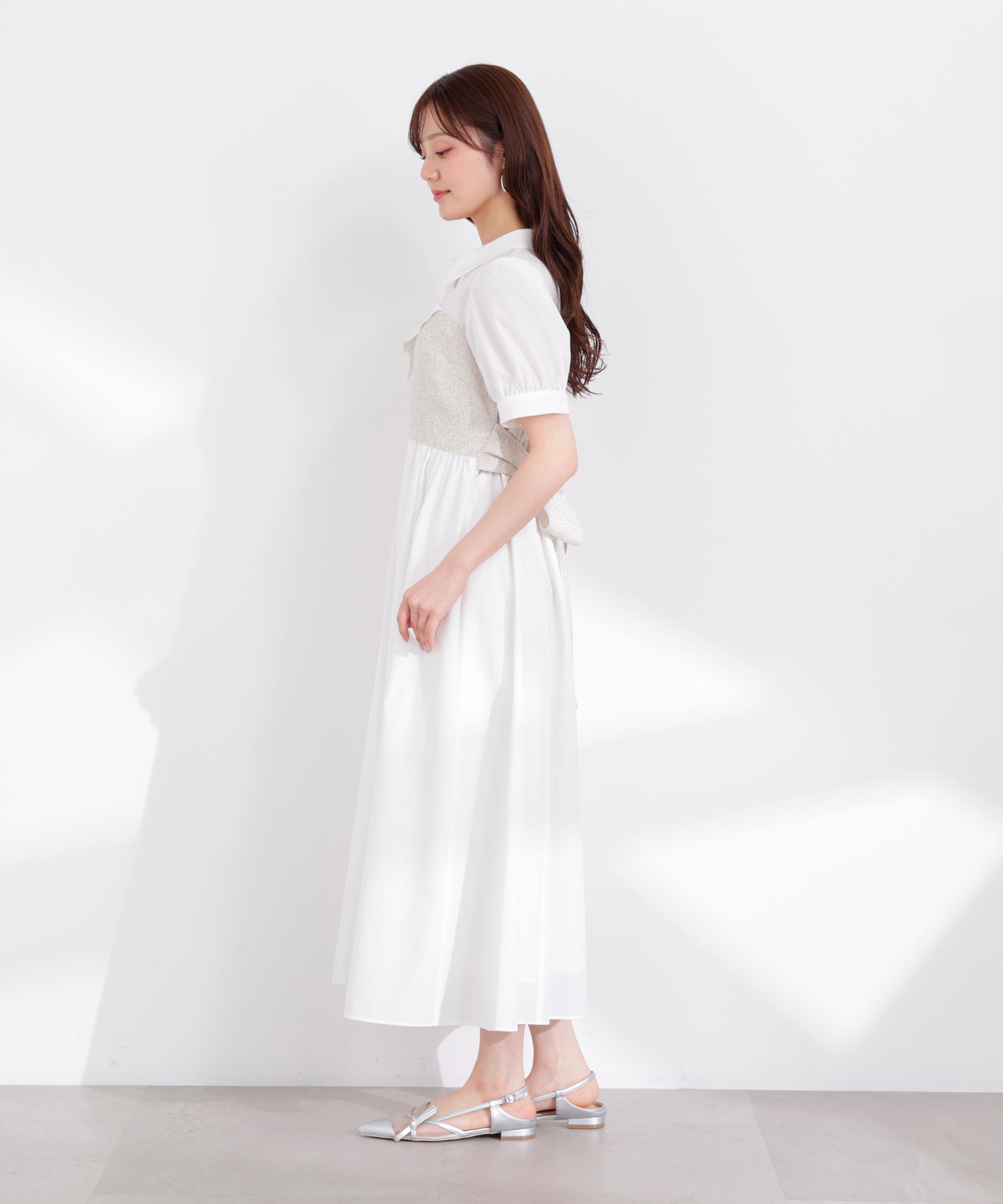 PROPORTION BODY DRESSING「《EDIT COLOGNE》ツイードビスチェ付きシャツワンピース 26SS」|ワンピース|