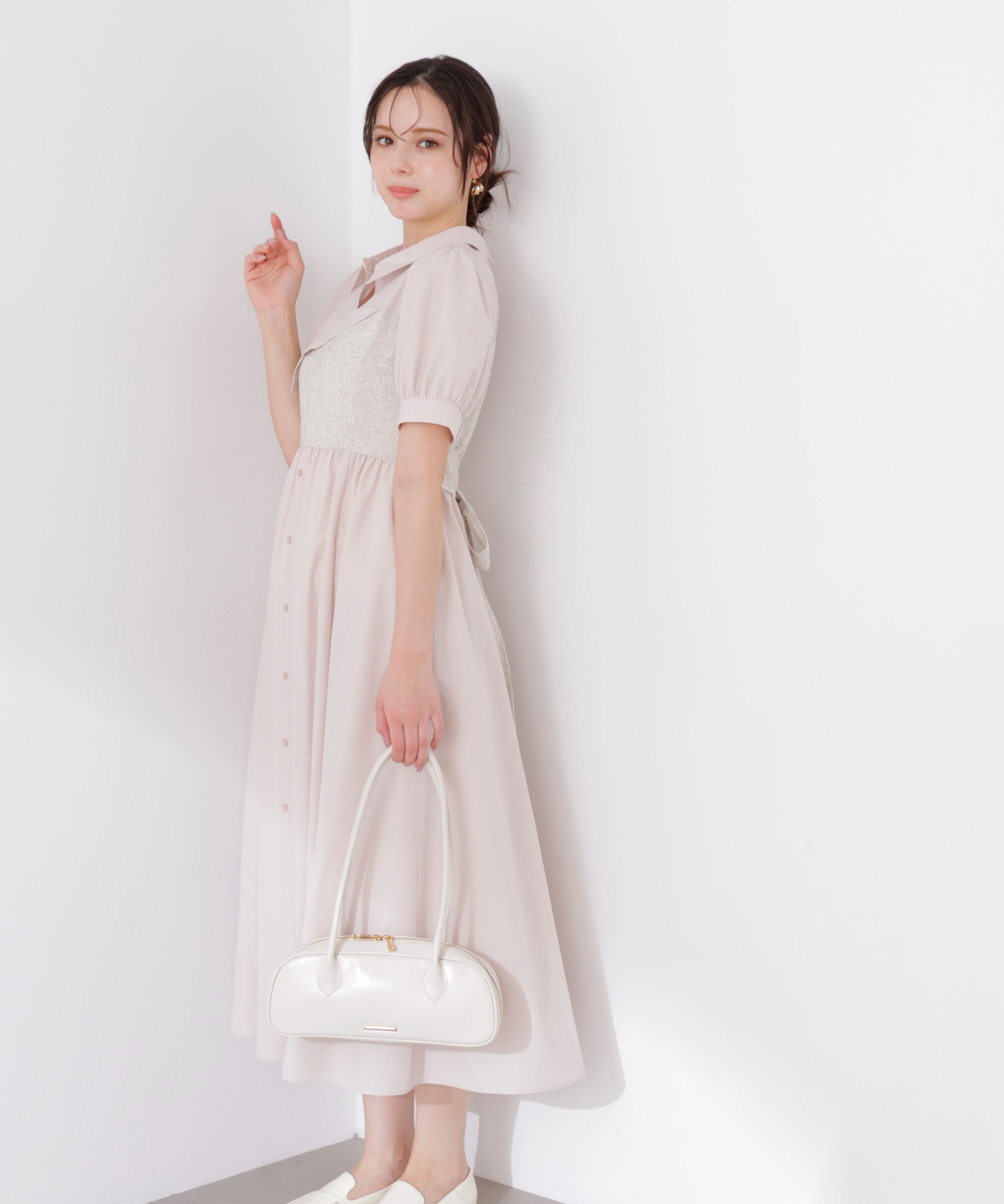 PROPORTION BODY DRESSING「《EDIT COLOGNE》ツイードビスチェ付きシャツワンピース 26SS」|ワンピース|