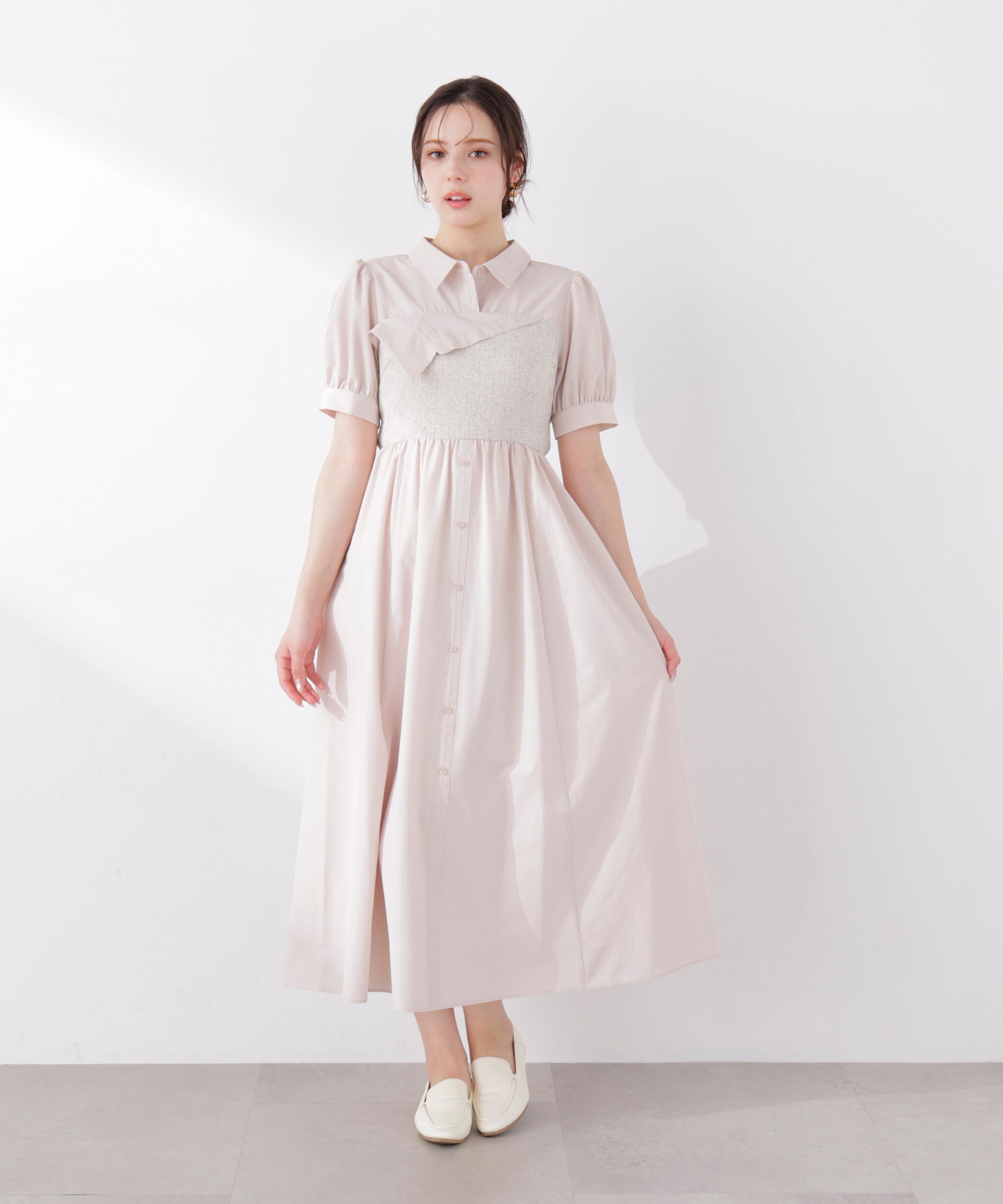 PROPORTION BODY DRESSING「《EDIT COLOGNE》ツイードビスチェ付きシャツワンピース 26SS」|ワンピース|