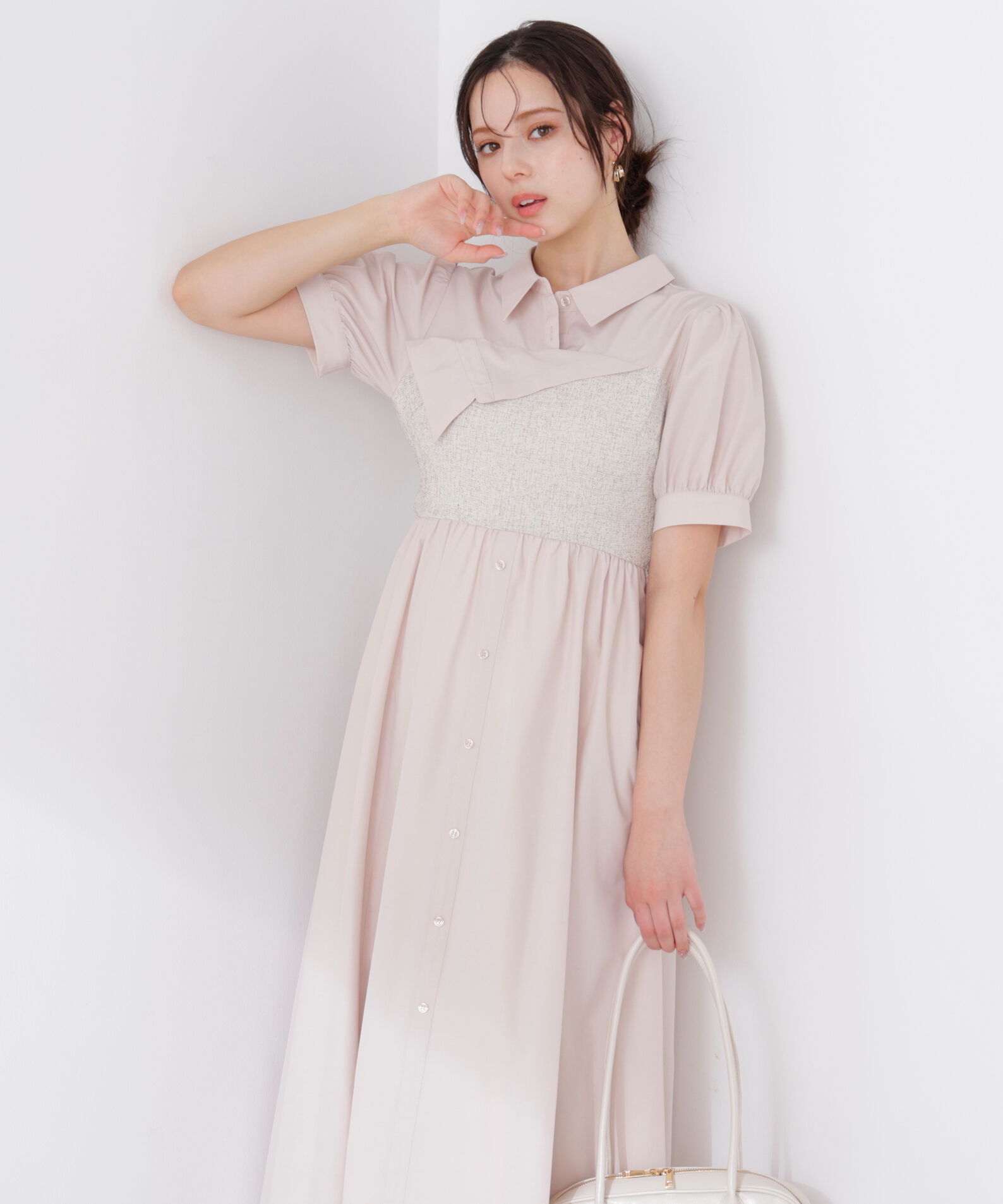 PROPORTION BODY DRESSING「《EDIT COLOGNE》ツイードビスチェ付きシャツワンピース 26SS」|ワンピース|