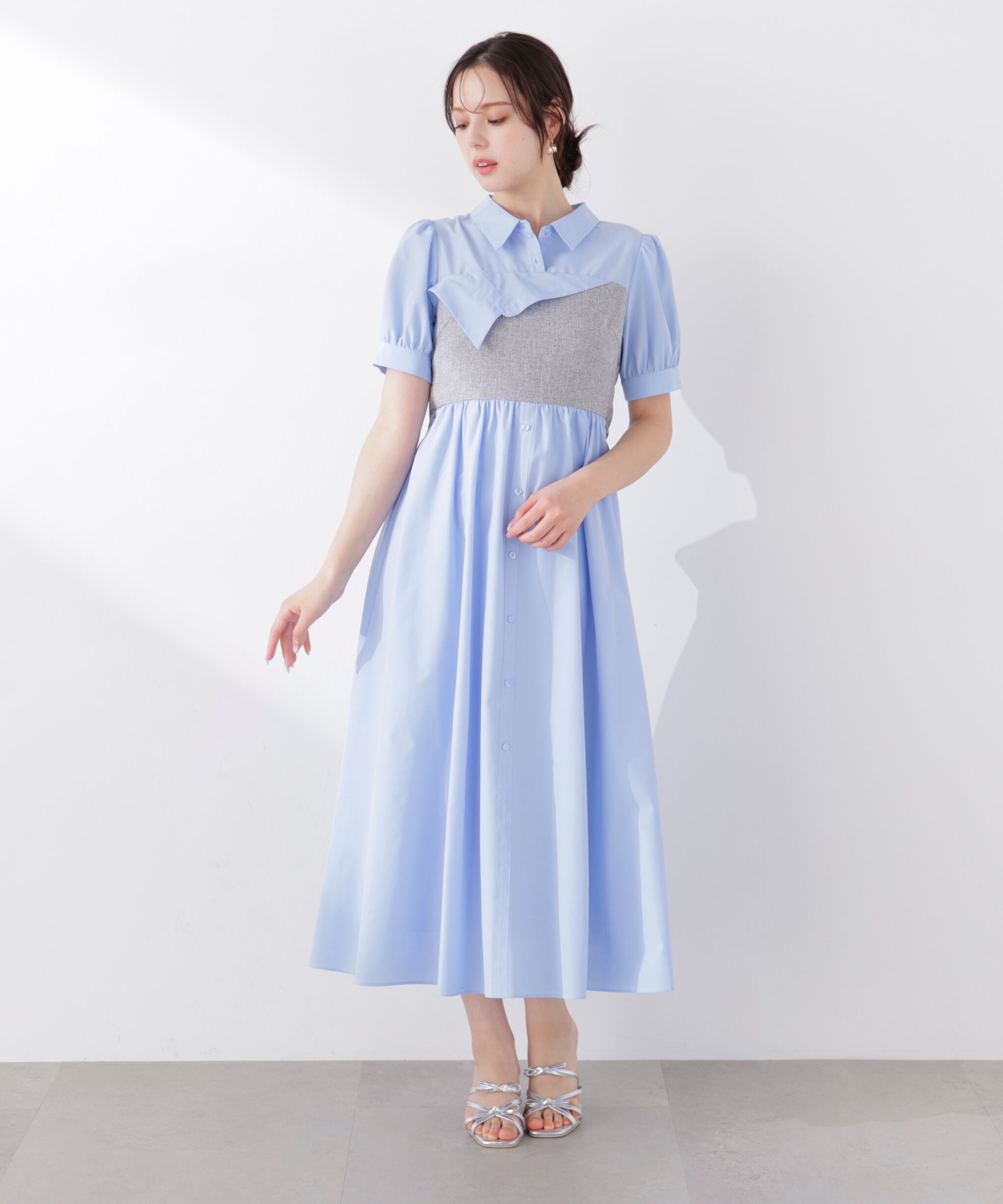 PROPORTION BODY DRESSING「《EDIT COLOGNE》ツイードビスチェ付きシャツワンピース 26SS」|ワンピース|